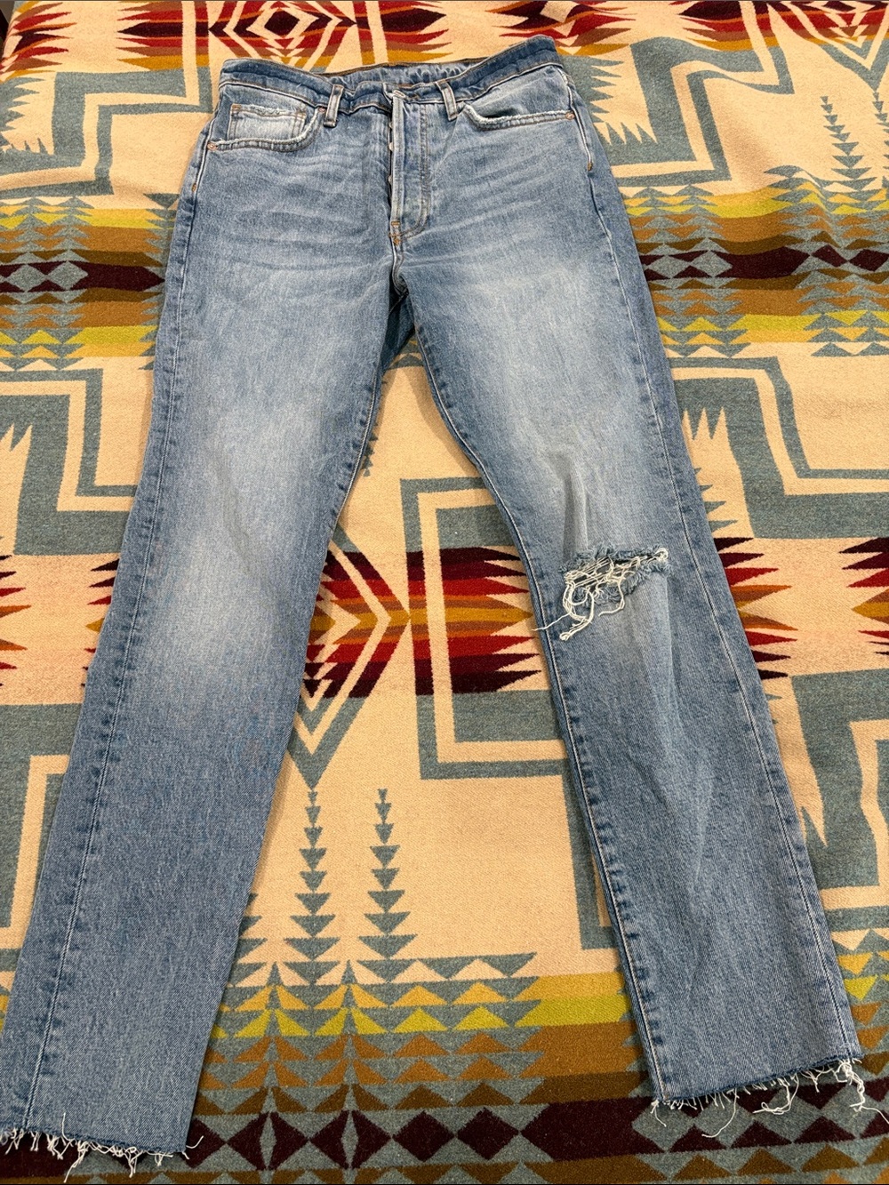 Free People Light Blue Distressed Straight-Leg Jeans